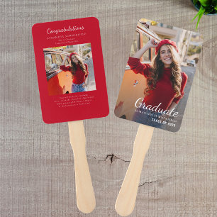 2 Photos Graduation White Red Grad 2025 Custom Hand Fan
