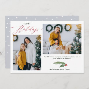 2 photos grey green watercolor Happy Holiday Card