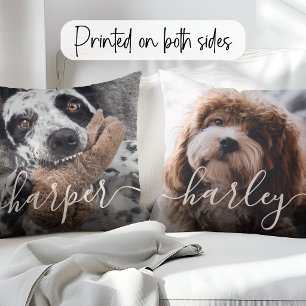 2 Photos & Handwritten Script Names Cushion
