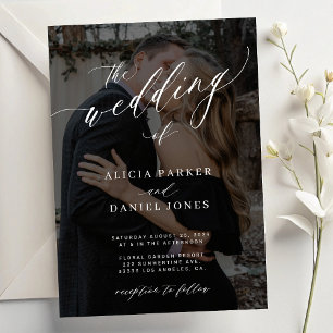 2 photos modern elegant overlay script wedding invitation