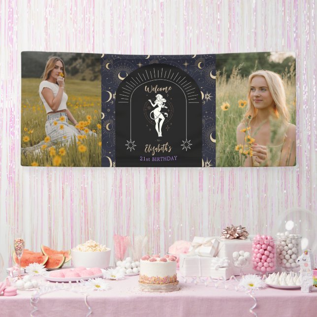 2 Photos Mystic Zodiac Leo 21st Birthday  Banner (Party)