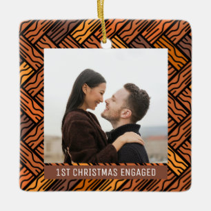 2 Photos Parquet First Christmas Engaged Brown Ceramic Ornament