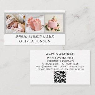 2 Photos QR Code Newborn Baby Photographer Business Card