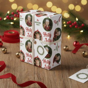 2 Photos Scrip Holly Jolly Christmas Ornament Wrapping Paper