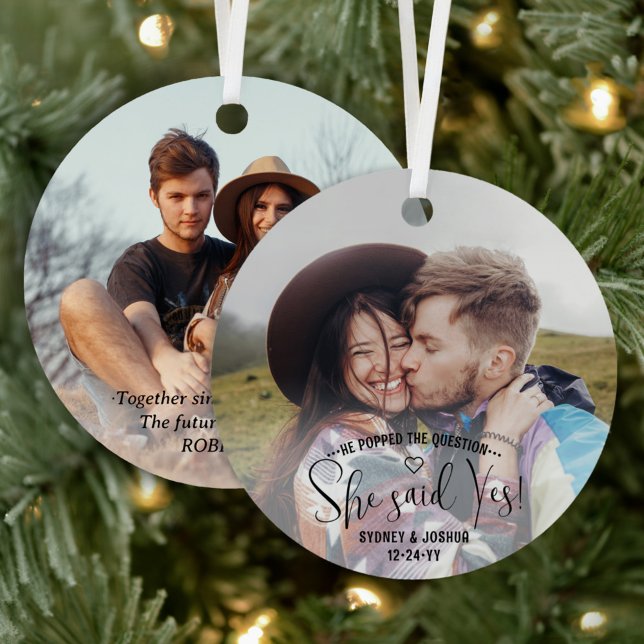 2 Photos She Said Yes Christmas Engagement  Metal Tree Decoration (Creator Uploaded)