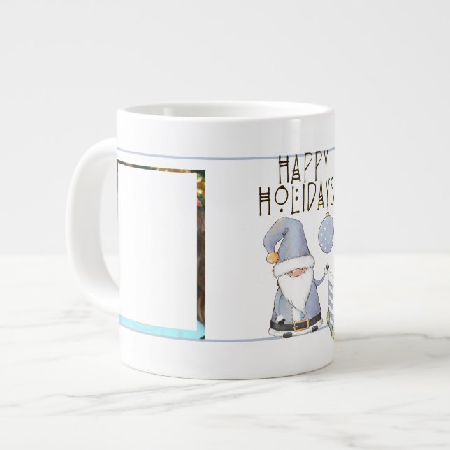 2 Photos with Cute Santa Gnome  Large Coffee Mug (Front Left)
