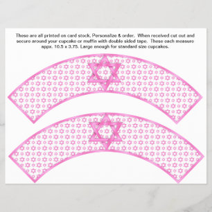 2 Pink Bat Mitzvah Custom Cupcake Wrappers