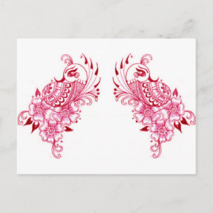 2 Pink Mehndi Henna peacock art Postcard