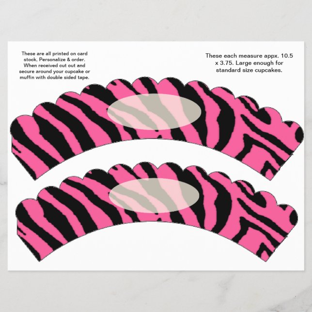 2 Pink Zebra design Custom Cupcake Wrappers (Front)