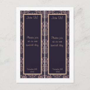 2 Purple Damask Lace Wedding Bookmarks Postcard
