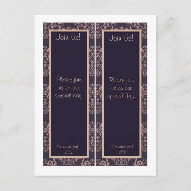 2 Purple Damask Lace Wedding Bookmarks Postcard (Front)
