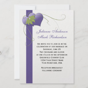 #2 Purple Hearts Green Swirls Weddings Invitation