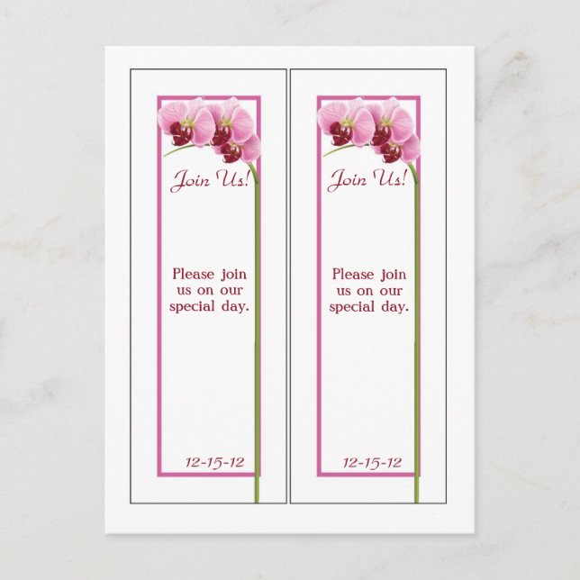 2 Purple Orchid Bookmarks Save the Date Announcement Postcard (Front)