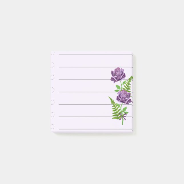 2 Purple Roses with Ferns Post-it Notes (Front)