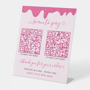 2 QR Code Mobile Payment Pink Business Pedestal Sign