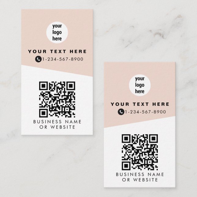 2 QR Codes 2 Business Logos & 2 Contacts Pink Card (Front/Back)
