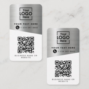 2 QR Codes 2 Business Logos & 2 Contacts Silver Card