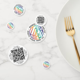 2 QR Codes Generator & Business Logo White Table Confetti