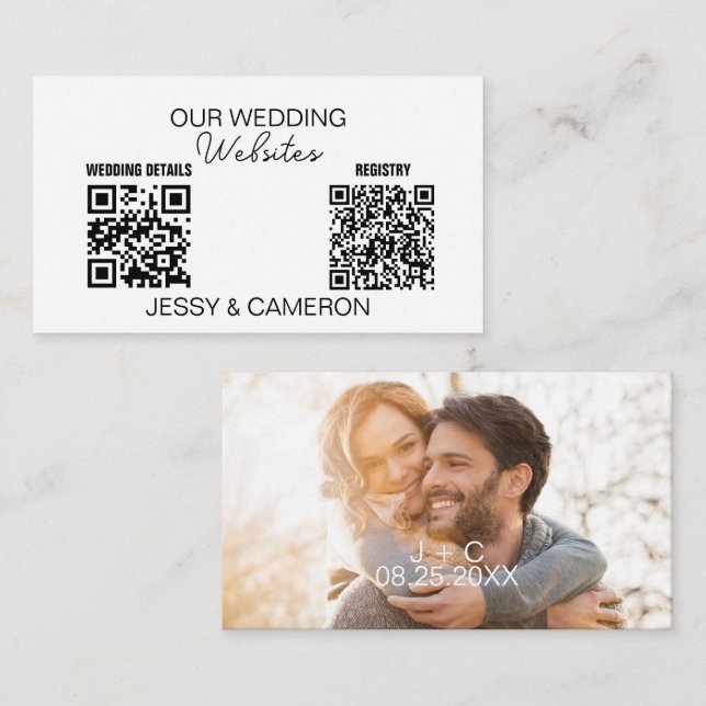 2 QR Codes Wedding Website Wedding Registry Photo Enclosure Card (Front/Back)
