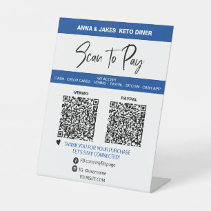 *~* 2 QR PAYMENT - BLUE Tabletop Table Tent Pedestal Sign