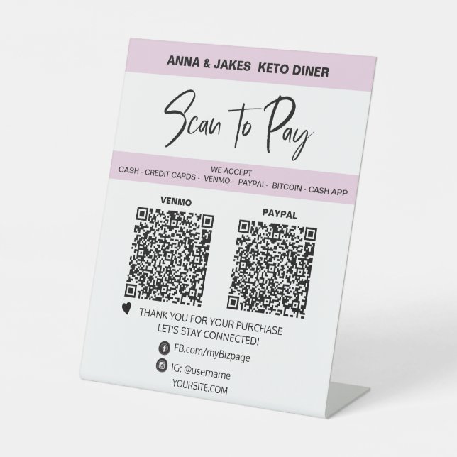 *~* 2 QR PAYMENT -  Tabletop  Table Tent SIMPLE Pedestal Sign (Front)