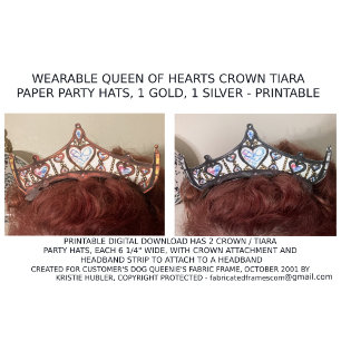2 Queen of Hearts Crown Tiara Party Hat Printables Poster