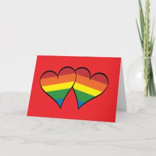 2 Rainbow Hearts on Red - Wide - "Roses..." Holiday Card