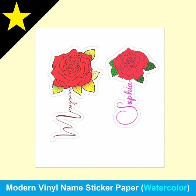 (2 Red Flowers for Girls) Handwritten Script Name (Girls name labels
Red flower stickers
Personalized water bottle decals)