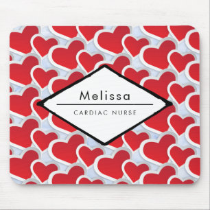 2 Red Hearts Repeating Pattern Cute Cadiac Nurse Mouse Pad