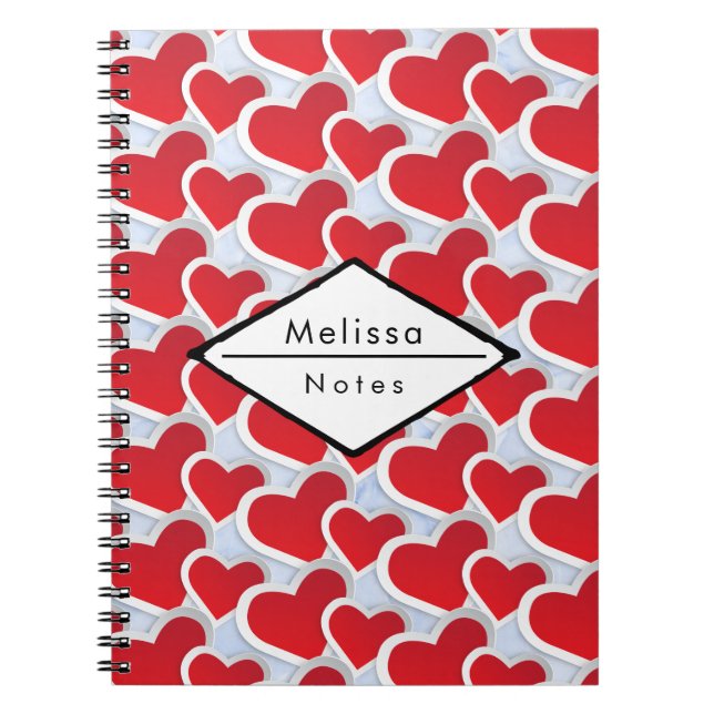 2 Red Hearts Repeating Pattern Cute Spiral Notebook (Front)
