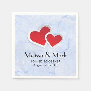 2 Red Paper Hearts on Icy Blue Marble Napkin