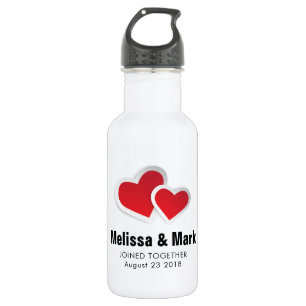 2 Red Paper Hearts on Icy Blue Marble Wedding 532 Ml Water Bottle