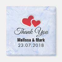 2 Red Paper Hearts on Icy Blue Marble Wedding