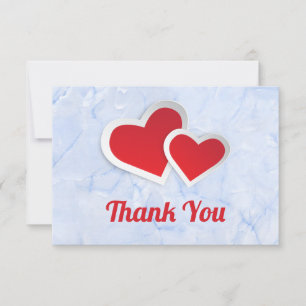 2 Red Paper Hearts with White Border Thank You