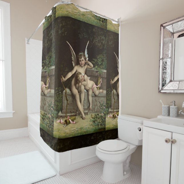2 retro cupids sitting shower curtain (In Situ)