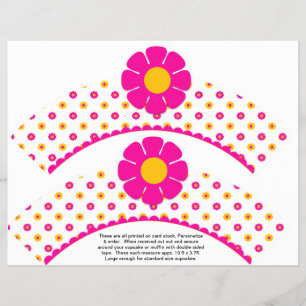 2 Retro Flower Birthday Custom Cupcake Wrappers