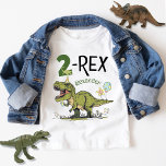 2-Rex Cute Dinosaur Theme 2nd Birthday Party Name  Baby T-Shirt<br><div class="desc">This super cute 2-Rex Dino toddler t-shirt, with personalised birthday boy / girl's name, is the perfect tee to have your little one wear at their awesome Jurassic dinosaur theme 2nd birthday party - super cute photo keepsake moment! Design features a roaring t-rex dinosaur cartoon wearing a funny birthday hat,...</div>