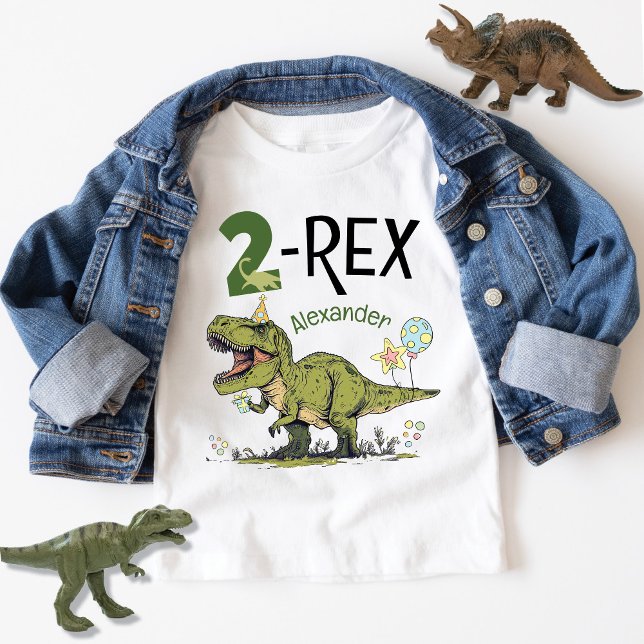 2-Rex Cute Dinosaur Theme 2nd Birthday Party Name  Baby T-Shirt (Cute 2-Rex cartoon dinosaur theme second birthday party t-shirt with kids name, T-Rex Dino, Two)