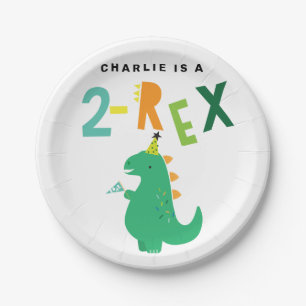 2-Rex Dinosaur 2nd Birthday party Plates