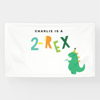 2-REX Dinosaur party Banner for 2nd Birthday Boy