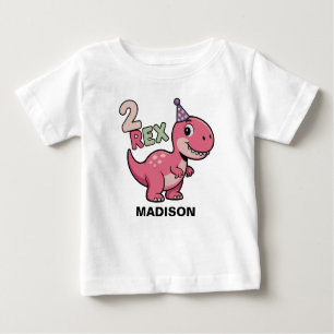 2-Rex Pink Dinosaur 2nd Birthday Girl Shirt – Pers