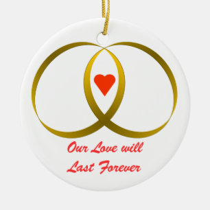 2 rings & heart, Our Love willLast Forever Ceramic Tree Decoration