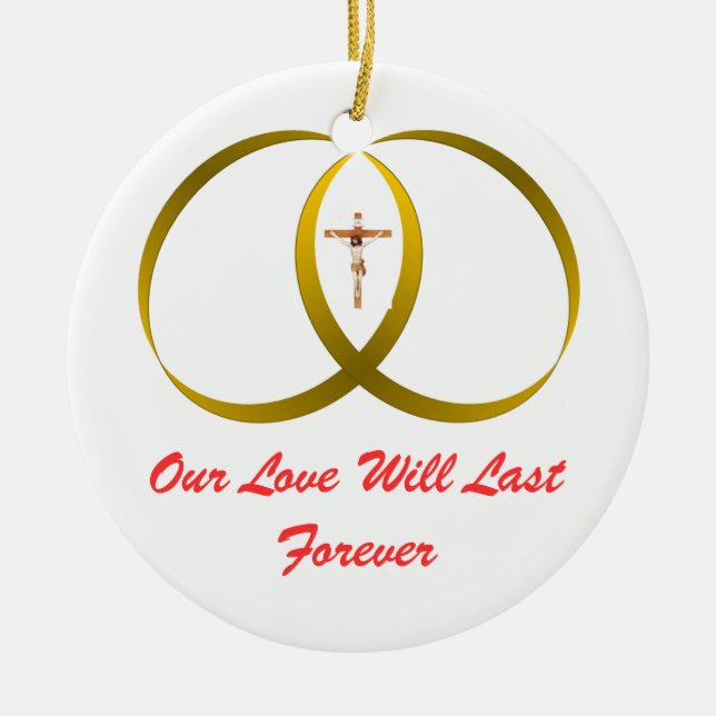 2 rings & JESUS, Ceramic Tree Decoration (Front)