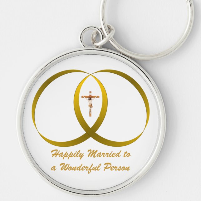 2 rings & JESUS, Happily Married Key Ring (Front)