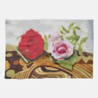 2 roses painting tea towel