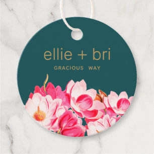 2" Round Watercolor Magnolia Floral Teal Hang Tag 