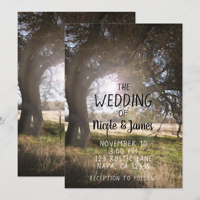 2 Rustic Trees Noon Dusk Sunset Country Wedding Invitation (Front/Back)