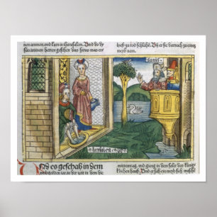 2 Samuel 11 1-5 David sees Bathsheba bathing, from Poster