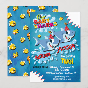2 Sharks Baby Birthday Party invitation