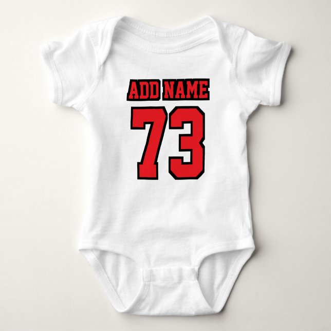 2 Side WHITE RED BLACK Football Jersey Outfit Baby Bodysuit (Front)